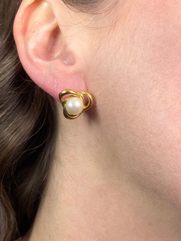 Gold Tone Pearl Floral Studs