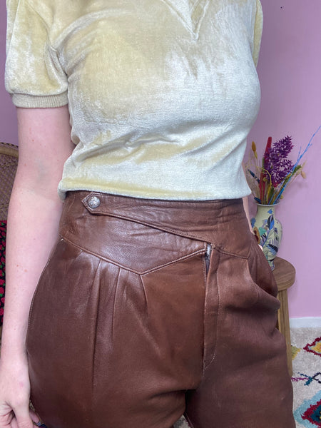 80s High Waisted Leather Trousers
