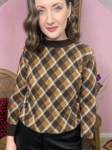 70s Brown Check Jumper