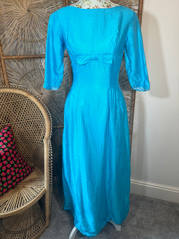 70s Blue Maxi Dress with train