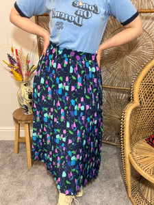 90s Navy Floral Midi Skirt