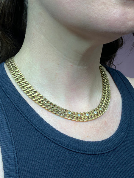 Gold Tone Double Curb Chain Necklace