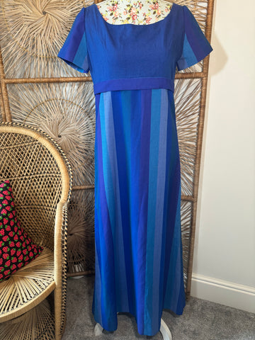 70s Blue Stripe Maxi Dress