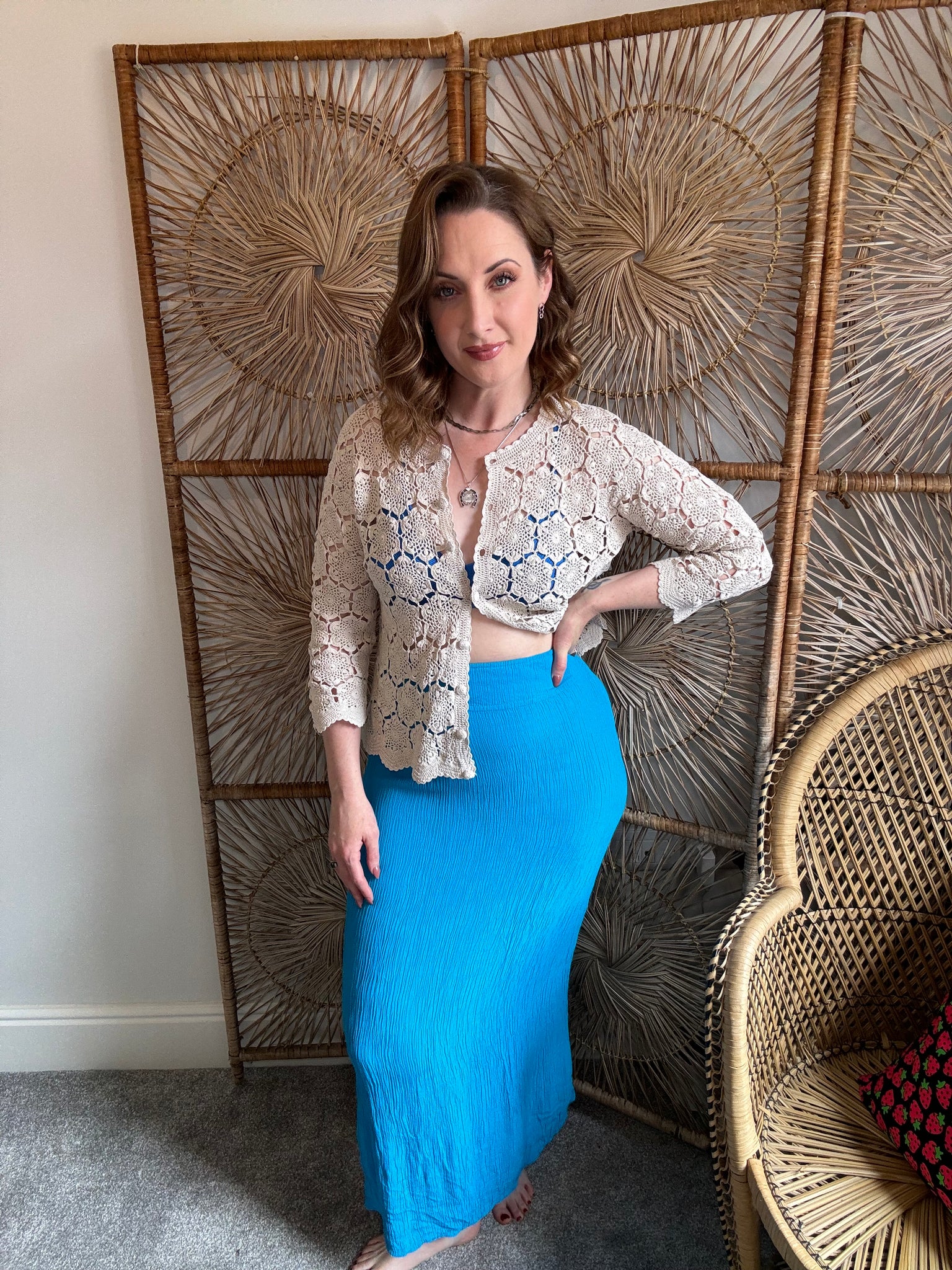 90s Turquoise Cheescloth Maxi Skirt