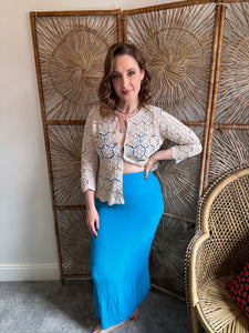 90s Turquoise Cheescloth Maxi Skirt