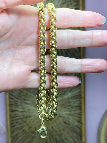 Gold Tone Wheat Chain Necklace